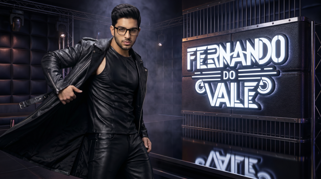 Fernando do Vale official artist website hero image with cinematic black leather styling, music producer branding, and AI-powered visual identity